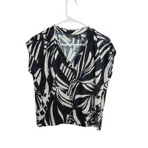 Tahari 100% LINEN Cropped Sleeveless Top Women's Size X-Large Black Cream